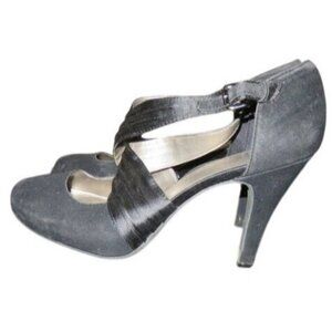 Fergalicious by Fergie Black Micro Suede & Satin Heels Pumps size 11